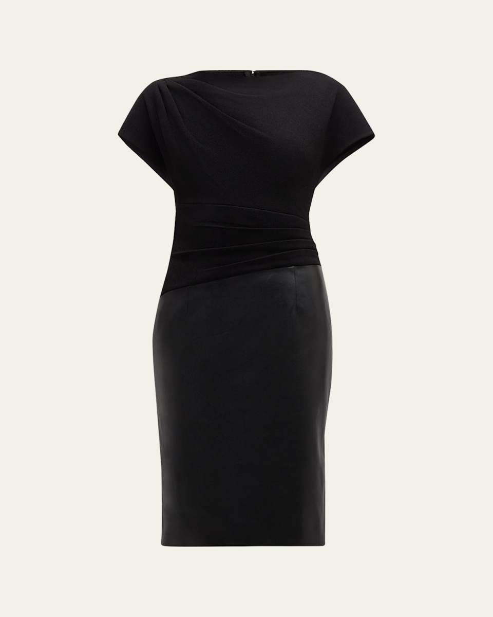 Pleated Crepe and Vegan Leather Dress